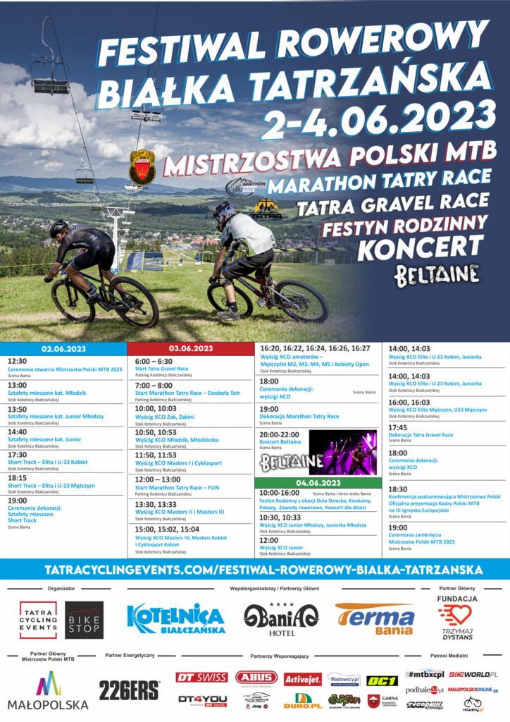 Tatra Cycling Events Mistrzostwa Polski MTB XCO Bialka Tatrzanska 2023 Bania termy program festiwalu Mistrzostwa Polski MTB. Bukowina Tatrzańska 2023